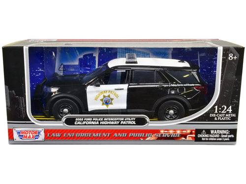 2022 Ford Police Interceptor Utility "California Highway Patrol" Black and White 1/24 Diecast Model Car by Motormax NestLinkStore
