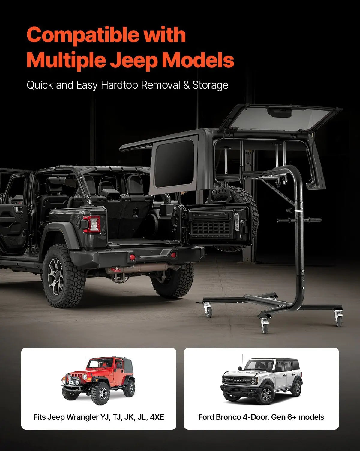 Hard Top Remover Lift, 200 lbs, Jeep Hardtop Removal and Storage System, Easy One-Person Operation, Compatible with Jeep Wranglers 2 & 4 Door YJ, TJ, JK, JL & 4XE and Ford Bronco 4 Door & 6 Gen+ NestLinkStore