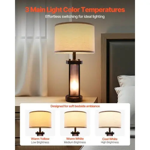 Table Lamps Set of 2, Dimmable Farmhouse Bedside Nightstand Lamps, Vintage Lamp with LED Bulb and Linen Shades, Bedside Lamp with USB C+A Ports & AC Outlet, for Living Room, Bedroom & Office NestLinkStore