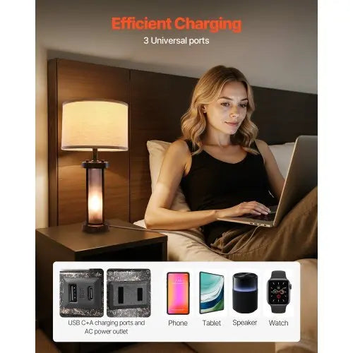 Table Lamps Set of 2, Dimmable Farmhouse Bedside Nightstand Lamps, Vintage Lamp with LED Bulb and Linen Shades, Bedside Lamp with USB C+A Ports & AC Outlet, for Living Room, Bedroom & Office NestLinkStore