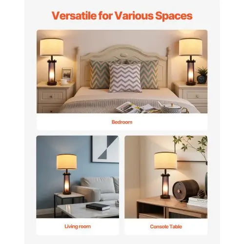 Table Lamps Set of 2, Dimmable Farmhouse Bedside Nightstand Lamps, Vintage Lamp with LED Bulb and Linen Shades, Bedside Lamp with USB C+A Ports & AC Outlet, for Living Room, Bedroom & Office NestLinkStore