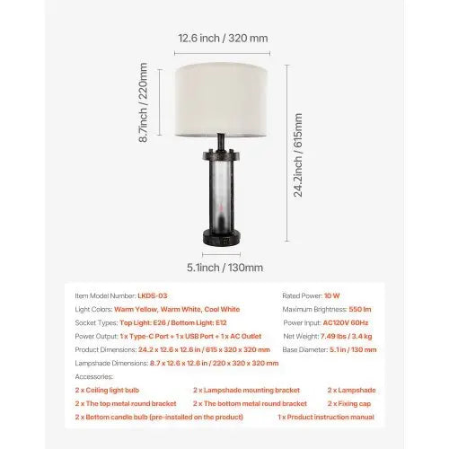 Table Lamps Set of 2, Dimmable Farmhouse Bedside Nightstand Lamps, Vintage Lamp with LED Bulb and Linen Shades, Bedside Lamp with USB C+A Ports & AC Outlet, for Living Room, Bedroom & Office NestLinkStore