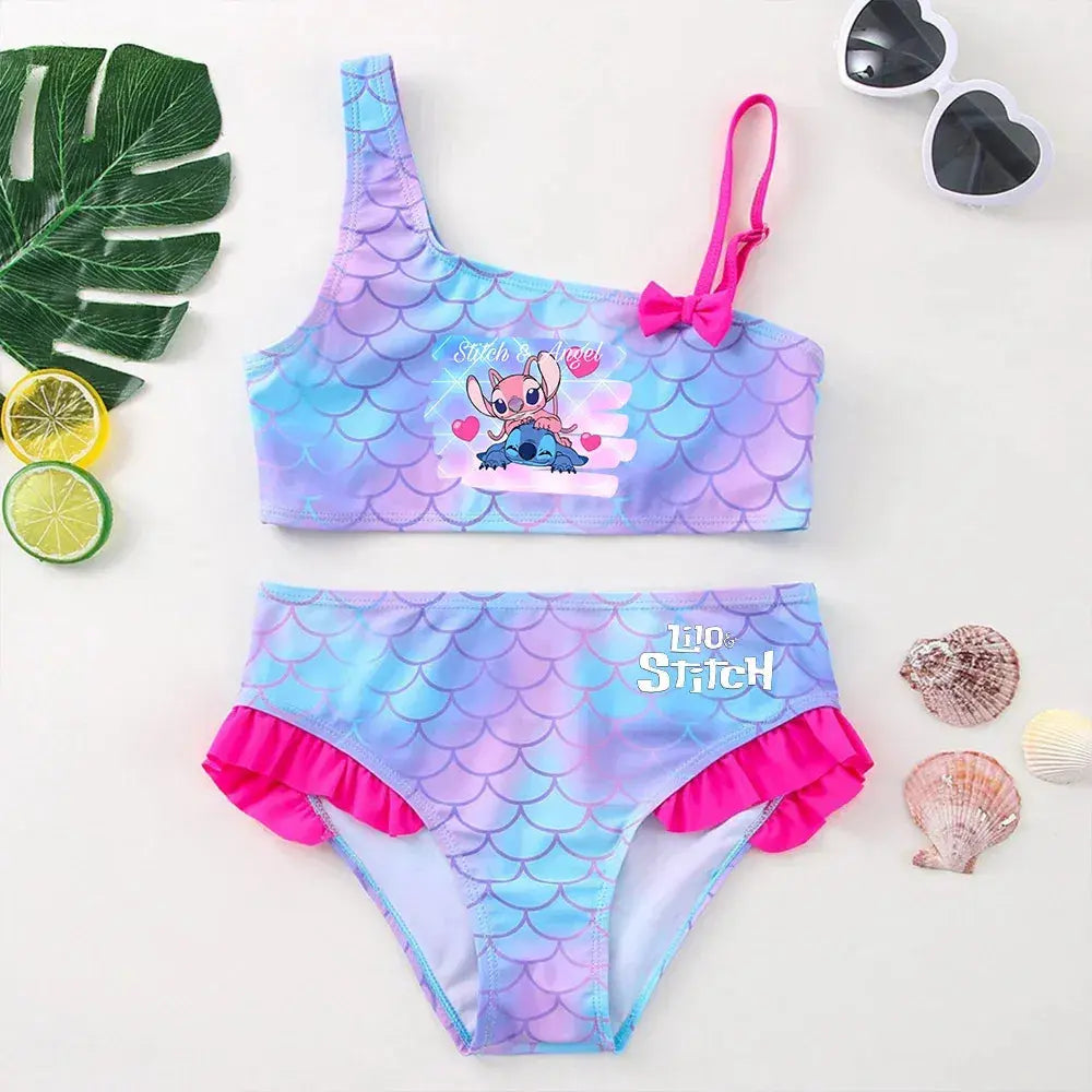 Color: Gold, Size: L - Lilo Stitch Girls Swimsuit One-Piece Bathing Suits Kids Wear Fashion Mermaid Fish Children's Dresses Summer Swimwear Beach Suit NestLinkStore